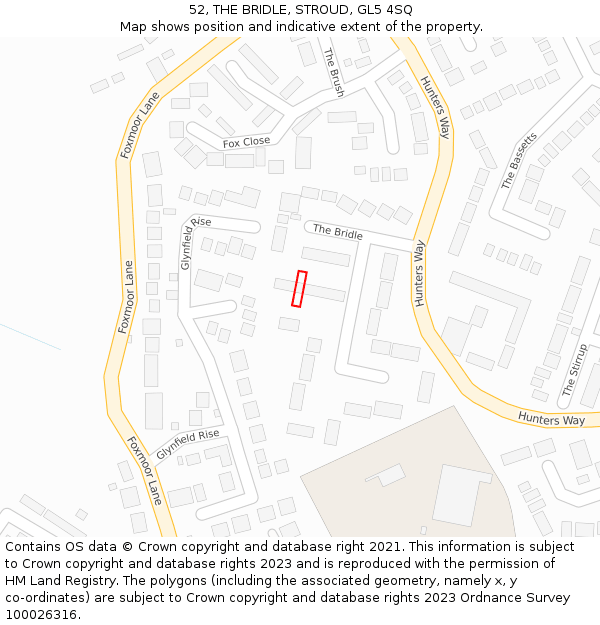 52, THE BRIDLE, STROUD, GL5 4SQ: Location map and indicative extent of plot