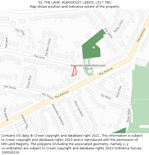 52, THE LANE, ALWOODLEY, LEEDS, LS17 7BU: Location map and indicative extent of plot