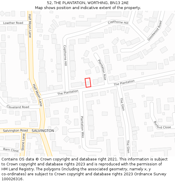52, THE PLANTATION, WORTHING, BN13 2AE: Location map and indicative extent of plot