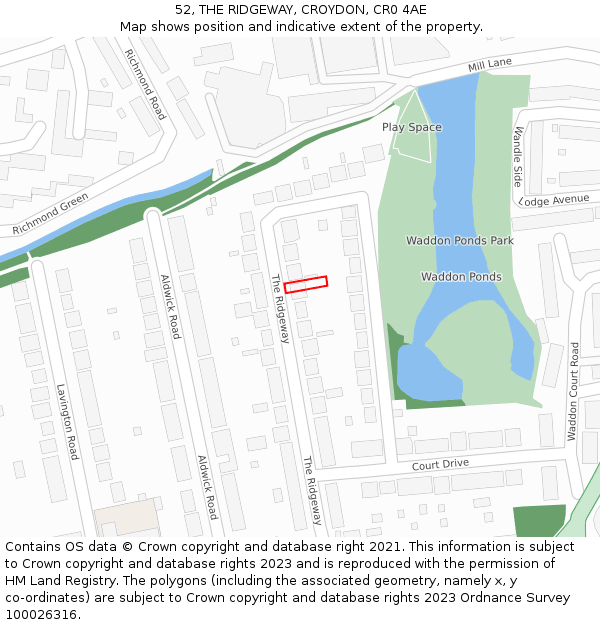 52, THE RIDGEWAY, CROYDON, CR0 4AE: Location map and indicative extent of plot