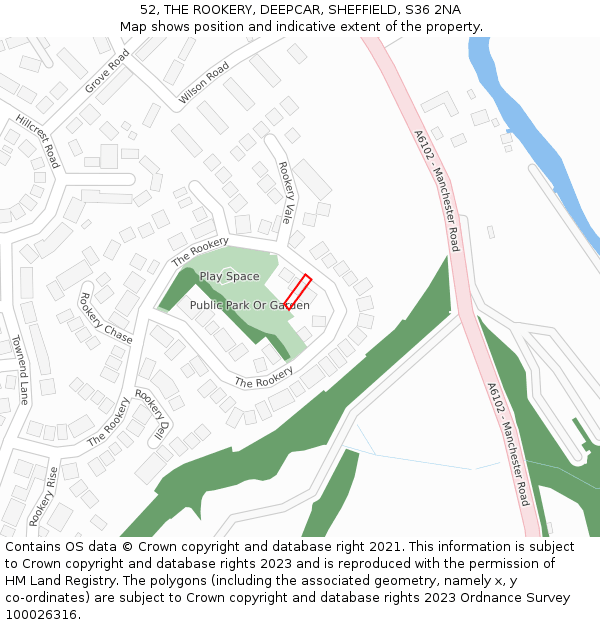 52, THE ROOKERY, DEEPCAR, SHEFFIELD, S36 2NA: Location map and indicative extent of plot