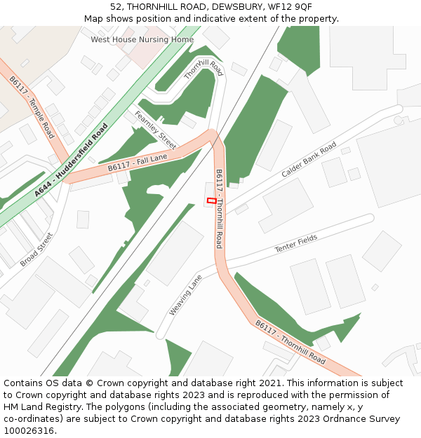 52, THORNHILL ROAD, DEWSBURY, WF12 9QF: Location map and indicative extent of plot