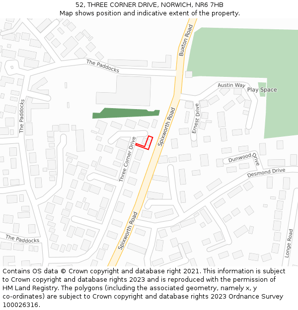 52, THREE CORNER DRIVE, NORWICH, NR6 7HB: Location map and indicative extent of plot