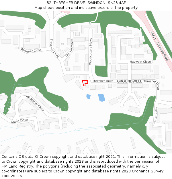52, THRESHER DRIVE, SWINDON, SN25 4AF: Location map and indicative extent of plot