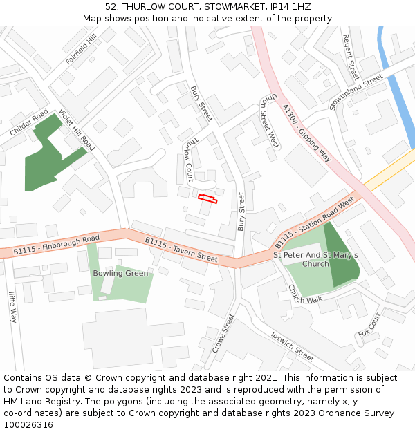 52, THURLOW COURT, STOWMARKET, IP14 1HZ: Location map and indicative extent of plot
