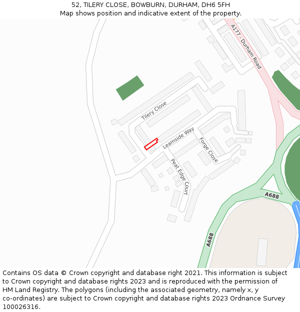 52, TILERY CLOSE, BOWBURN, DURHAM, DH6 5FH: Location map and indicative extent of plot