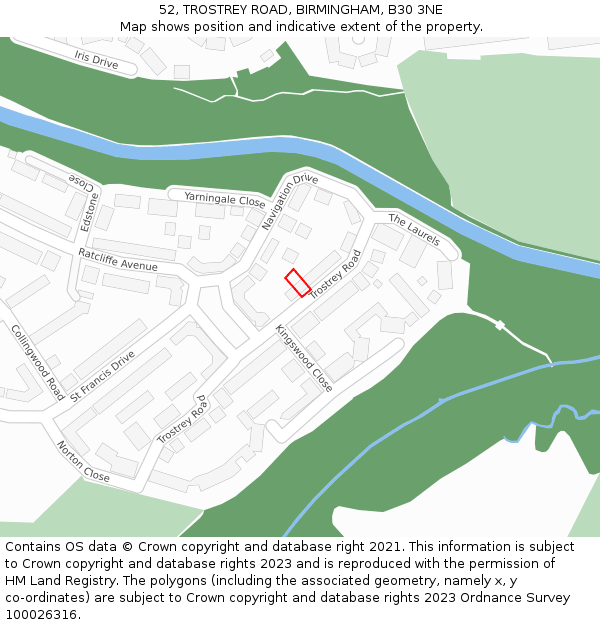 52, TROSTREY ROAD, BIRMINGHAM, B30 3NE: Location map and indicative extent of plot