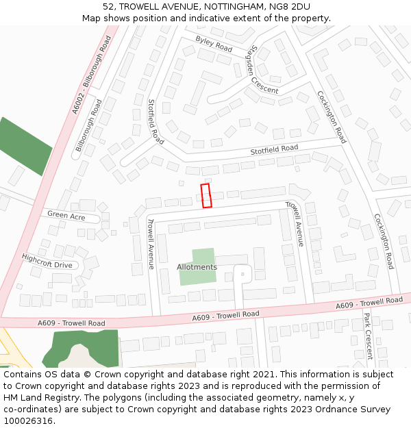 52, TROWELL AVENUE, NOTTINGHAM, NG8 2DU: Location map and indicative extent of plot