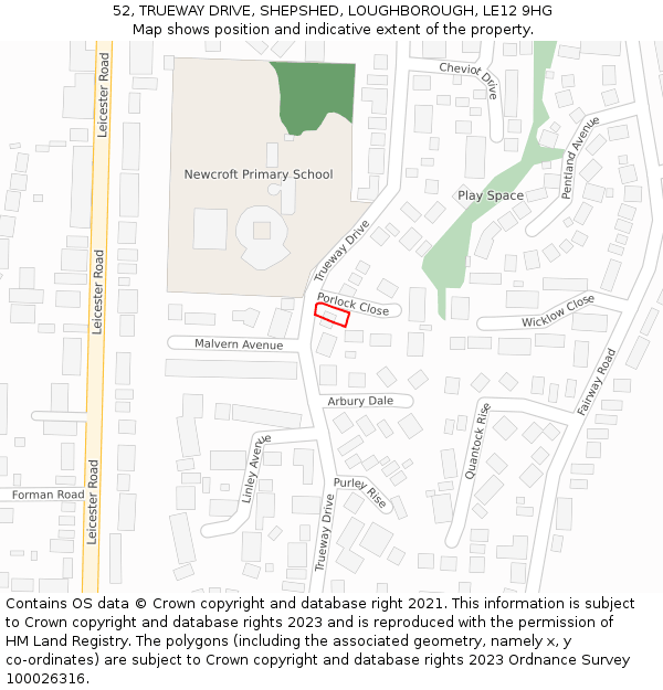 52, TRUEWAY DRIVE, SHEPSHED, LOUGHBOROUGH, LE12 9HG: Location map and indicative extent of plot
