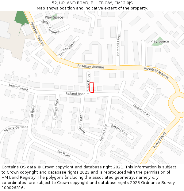52, UPLAND ROAD, BILLERICAY, CM12 0JS: Location map and indicative extent of plot