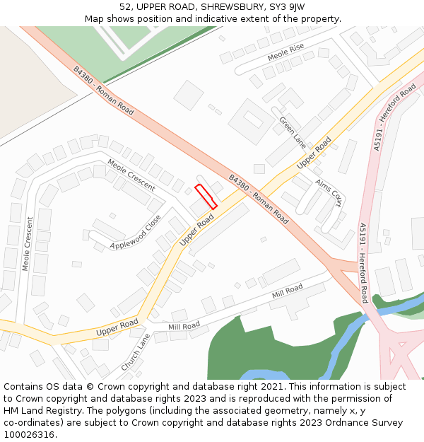 52, UPPER ROAD, SHREWSBURY, SY3 9JW: Location map and indicative extent of plot