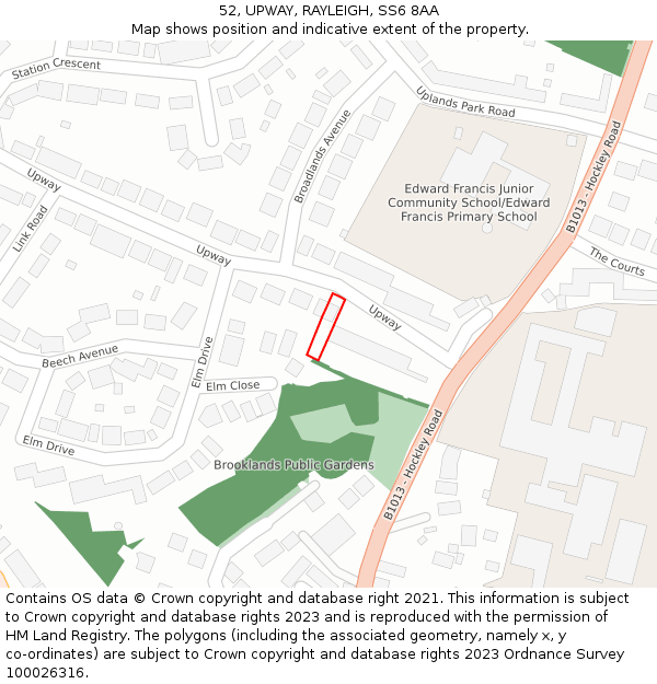 52, UPWAY, RAYLEIGH, SS6 8AA: Location map and indicative extent of plot