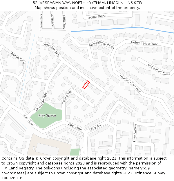 52, VESPASIAN WAY, NORTH HYKEHAM, LINCOLN, LN6 9ZB: Location map and indicative extent of plot