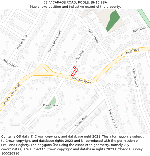 52, VICARAGE ROAD, POOLE, BH15 3BA: Location map and indicative extent of plot