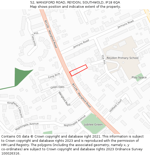 52, WANGFORD ROAD, REYDON, SOUTHWOLD, IP18 6QA: Location map and indicative extent of plot