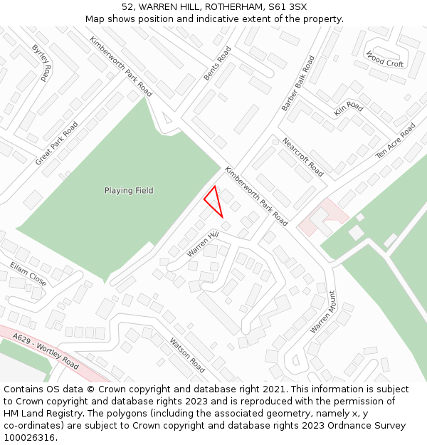 52, WARREN HILL, ROTHERHAM, S61 3SX: Location map and indicative extent of plot