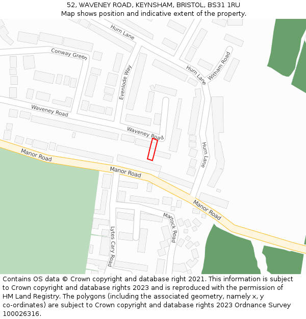 52, WAVENEY ROAD, KEYNSHAM, BRISTOL, BS31 1RU: Location map and indicative extent of plot