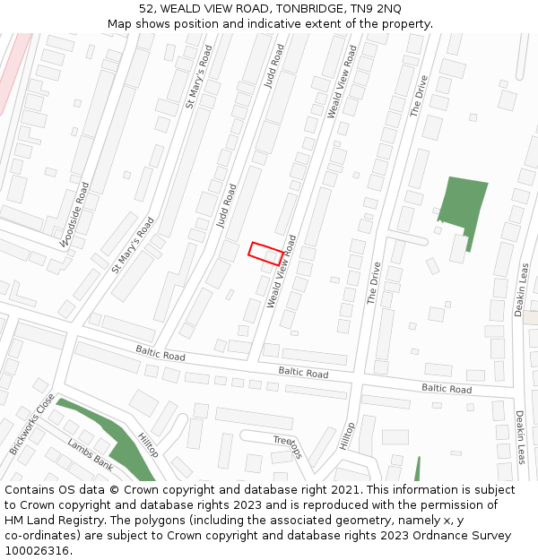 52, WEALD VIEW ROAD, TONBRIDGE, TN9 2NQ: Location map and indicative extent of plot