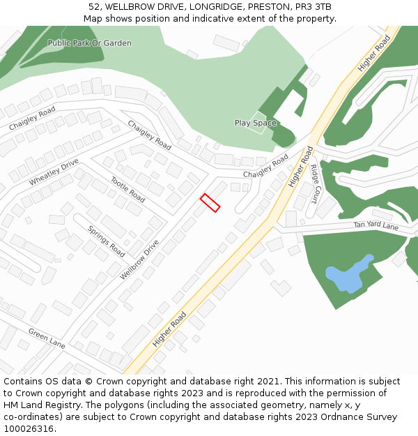 52, WELLBROW DRIVE, LONGRIDGE, PRESTON, PR3 3TB: Location map and indicative extent of plot