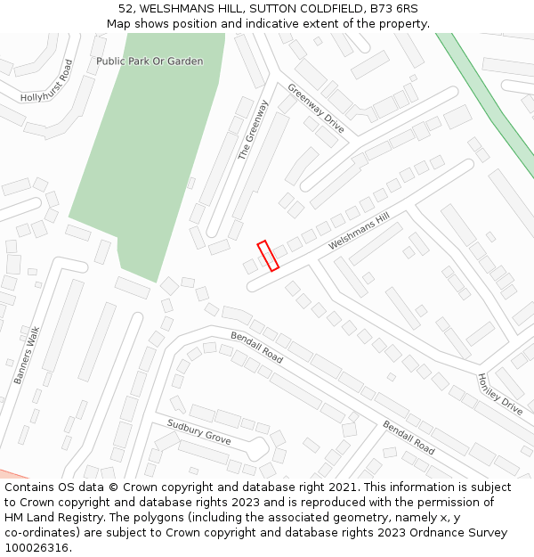 52, WELSHMANS HILL, SUTTON COLDFIELD, B73 6RS: Location map and indicative extent of plot