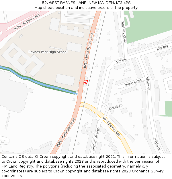 52, WEST BARNES LANE, NEW MALDEN, KT3 4PS: Location map and indicative extent of plot