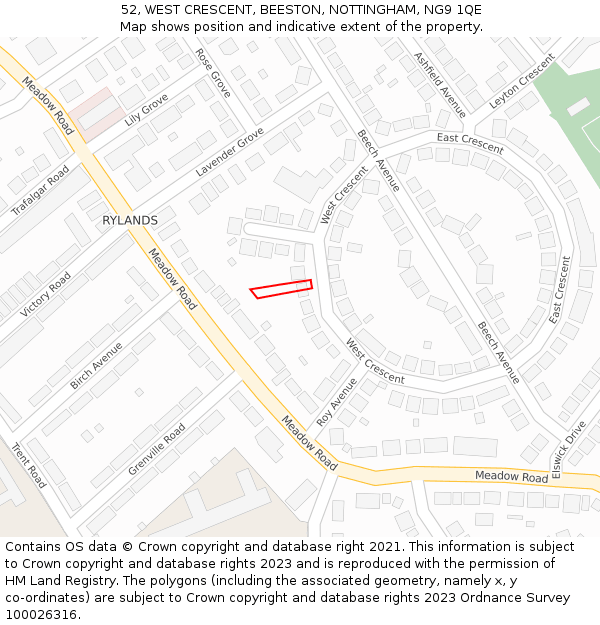 52, WEST CRESCENT, BEESTON, NOTTINGHAM, NG9 1QE: Location map and indicative extent of plot