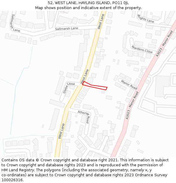 52, WEST LANE, HAYLING ISLAND, PO11 0JL: Location map and indicative extent of plot