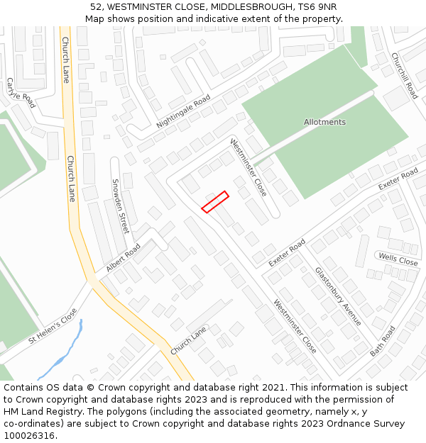 52, WESTMINSTER CLOSE, MIDDLESBROUGH, TS6 9NR: Location map and indicative extent of plot