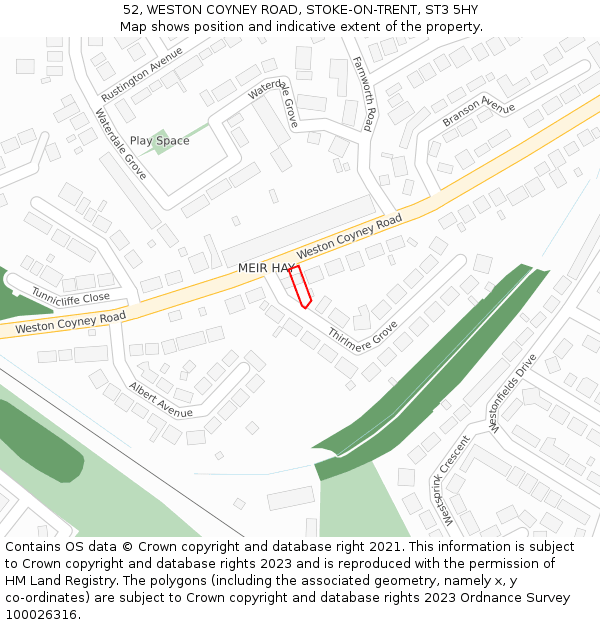 52, WESTON COYNEY ROAD, STOKE-ON-TRENT, ST3 5HY: Location map and indicative extent of plot