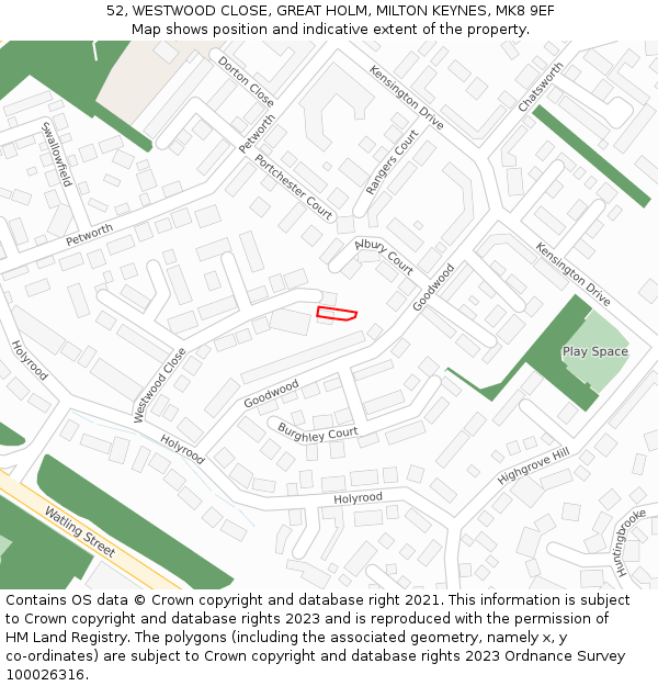52, WESTWOOD CLOSE, GREAT HOLM, MILTON KEYNES, MK8 9EF: Location map and indicative extent of plot