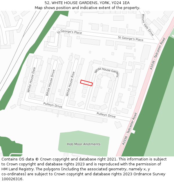 52, WHITE HOUSE GARDENS, YORK, YO24 1EA: Location map and indicative extent of plot