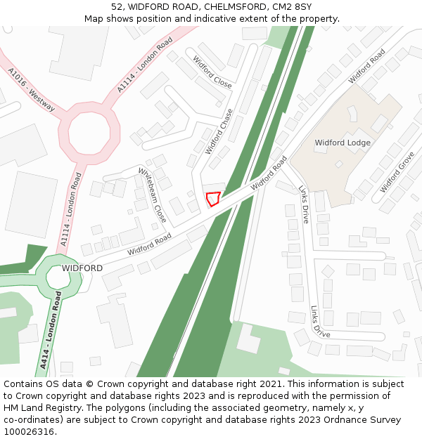 52, WIDFORD ROAD, CHELMSFORD, CM2 8SY: Location map and indicative extent of plot