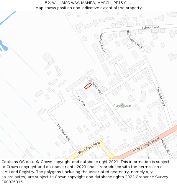 52, WILLIAMS WAY, MANEA, MARCH, PE15 0HU: Location map and indicative extent of plot