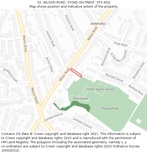 52, WILSON ROAD, STOKE-ON-TRENT, ST4 4QQ: Location map and indicative extent of plot