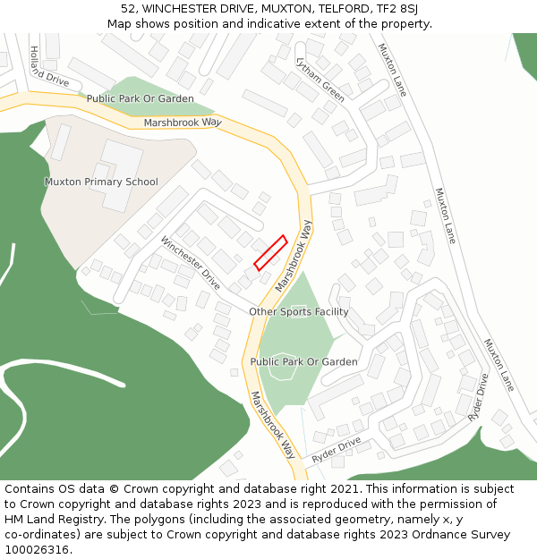 52, WINCHESTER DRIVE, MUXTON, TELFORD, TF2 8SJ: Location map and indicative extent of plot