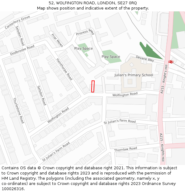 52, WOLFINGTON ROAD, LONDON, SE27 0RQ: Location map and indicative extent of plot