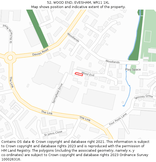 52, WOOD END, EVESHAM, WR11 1XL: Location map and indicative extent of plot
