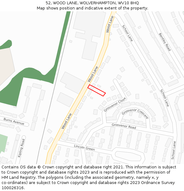 52, WOOD LANE, WOLVERHAMPTON, WV10 8HQ: Location map and indicative extent of plot