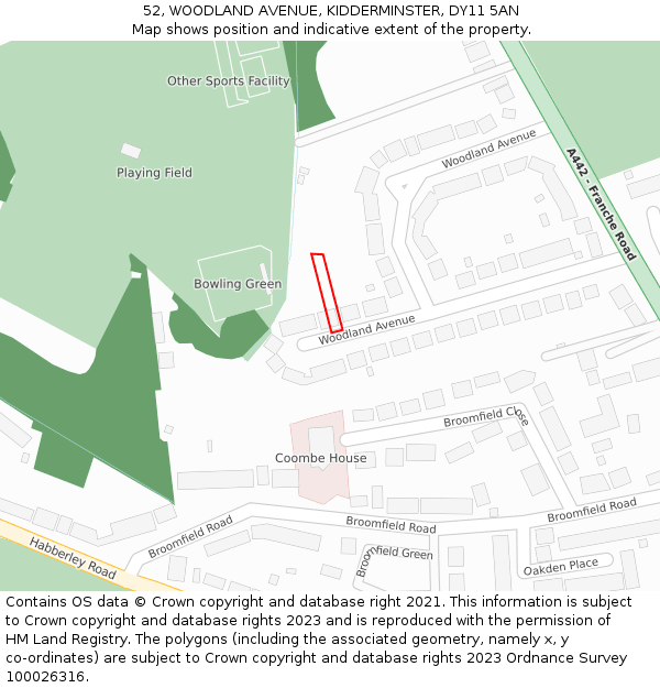 52, WOODLAND AVENUE, KIDDERMINSTER, DY11 5AN: Location map and indicative extent of plot