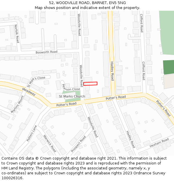 52, WOODVILLE ROAD, BARNET, EN5 5NG: Location map and indicative extent of plot