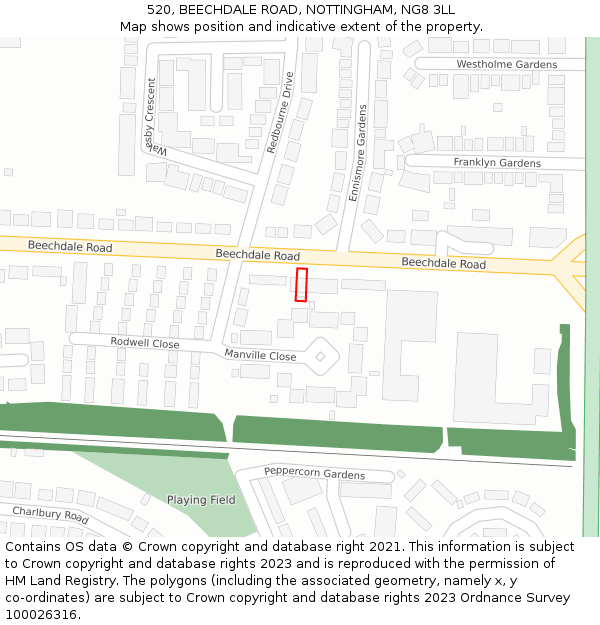 520, BEECHDALE ROAD, NOTTINGHAM, NG8 3LL: Location map and indicative extent of plot