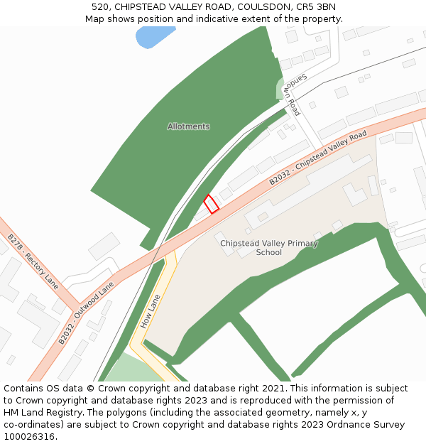 520, CHIPSTEAD VALLEY ROAD, COULSDON, CR5 3BN: Location map and indicative extent of plot