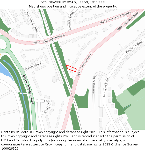 520, DEWSBURY ROAD, LEEDS, LS11 8ES: Location map and indicative extent of plot