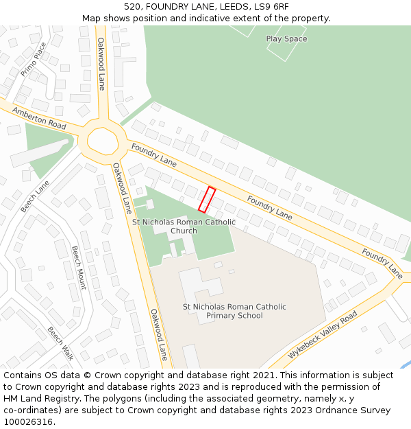 520, FOUNDRY LANE, LEEDS, LS9 6RF: Location map and indicative extent of plot
