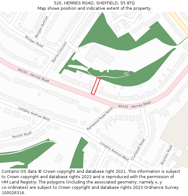 520, HERRIES ROAD, SHEFFIELD, S5 8TQ: Location map and indicative extent of plot