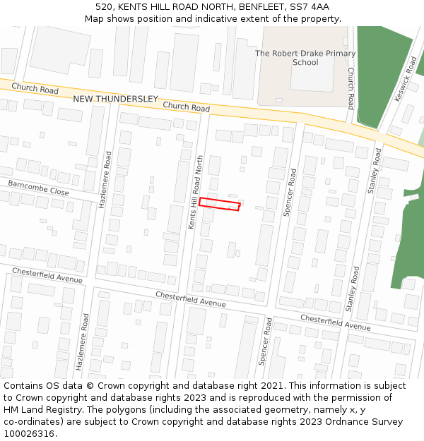 520, KENTS HILL ROAD NORTH, BENFLEET, SS7 4AA: Location map and indicative extent of plot