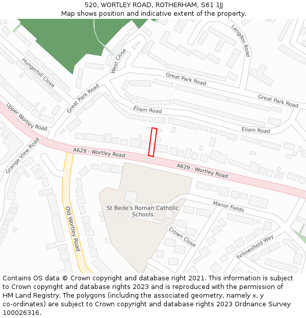 520, WORTLEY ROAD, ROTHERHAM, S61 1JJ: Location map and indicative extent of plot
