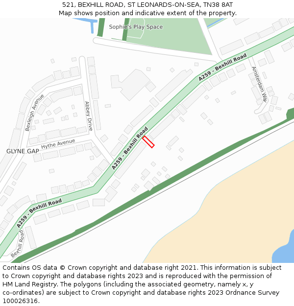 521, BEXHILL ROAD, ST LEONARDS-ON-SEA, TN38 8AT: Location map and indicative extent of plot