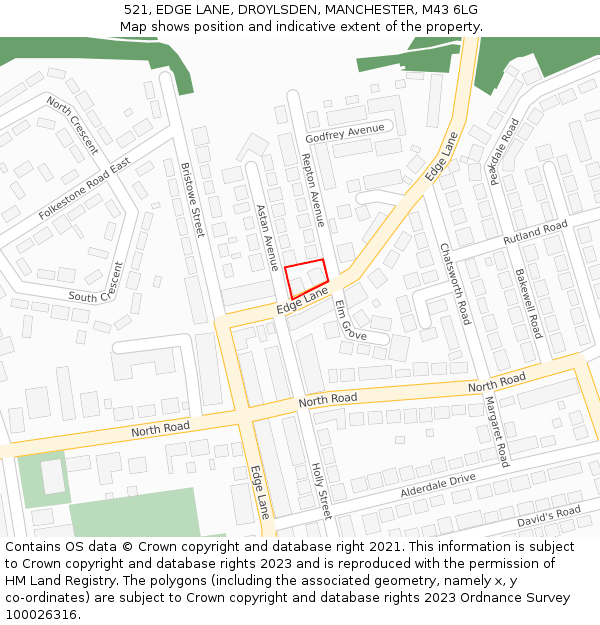521, EDGE LANE, DROYLSDEN, MANCHESTER, M43 6LG: Location map and indicative extent of plot
