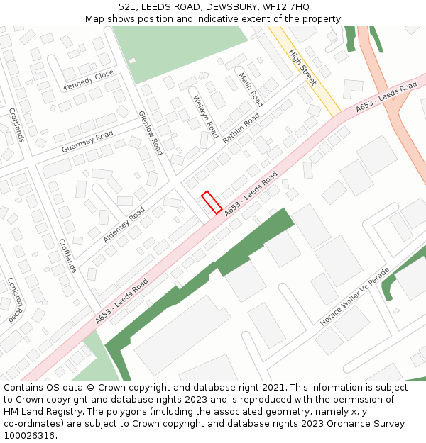 521, LEEDS ROAD, DEWSBURY, WF12 7HQ: Location map and indicative extent of plot
